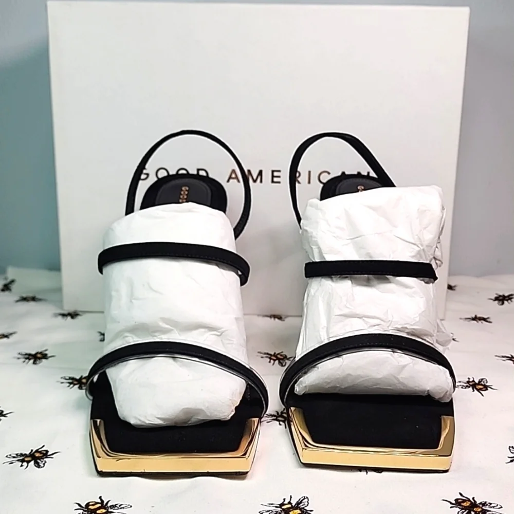 Good American Gold Trim Strappy Heels